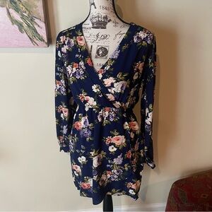 Lulu’s Long Sleeve Floral Blue Dress - XS